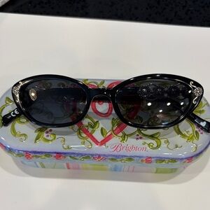 Brighton Black Cat-Eye Sunglasses with Floral Metal Accents